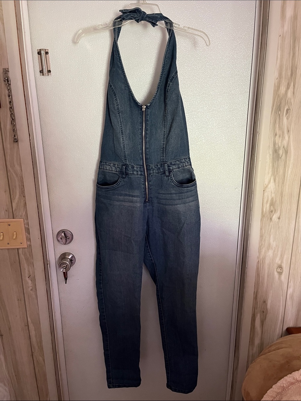 NWOT Venus Stretch Denim Halter Jumpsuit